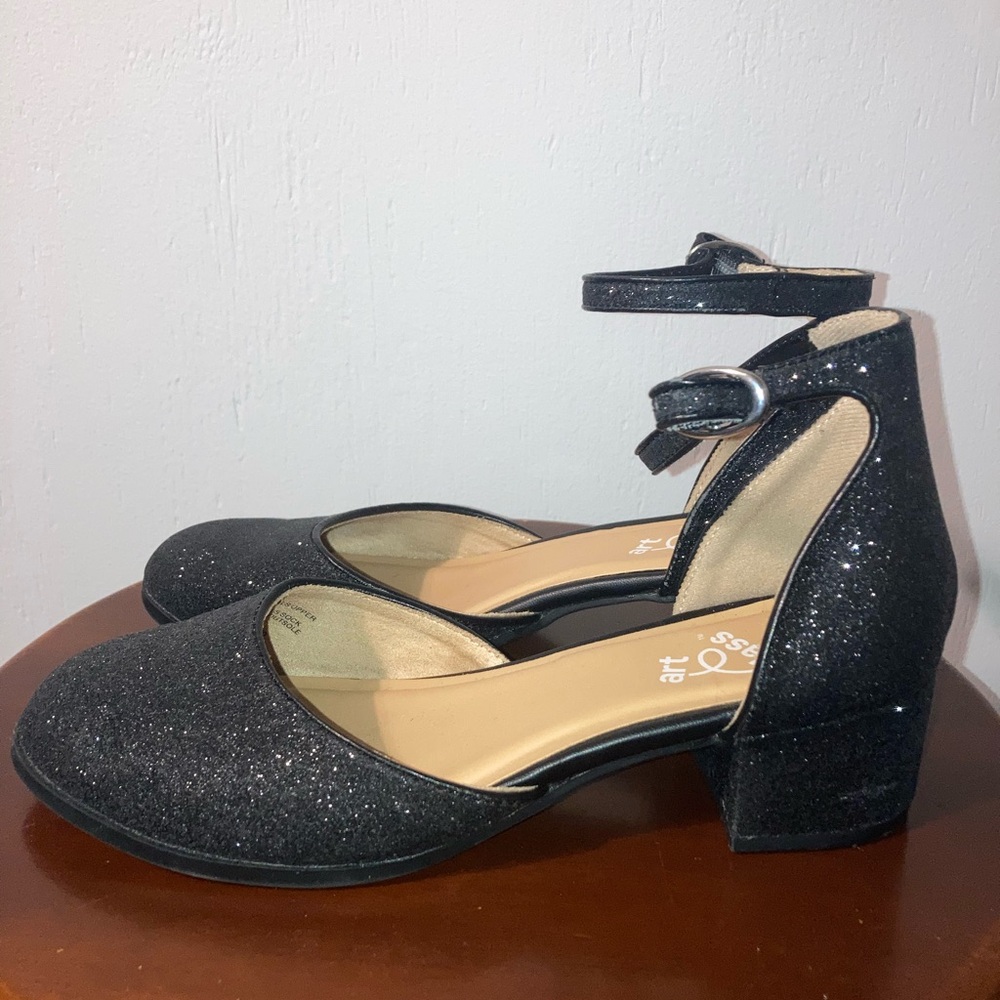 art class Black Glitter Ankle-Strap Block Heel Shoes
